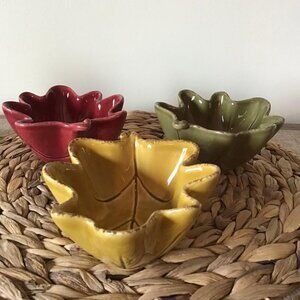 Vintage Maple Leaf Serving Bowls Candy Dish Ceramic French Farmhouse Charcuterie